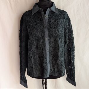 KATIES Dark Green Lace Button-Up Blouse Jacket Size 14